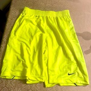 Men’s neon yellow athletic Nike L shorts